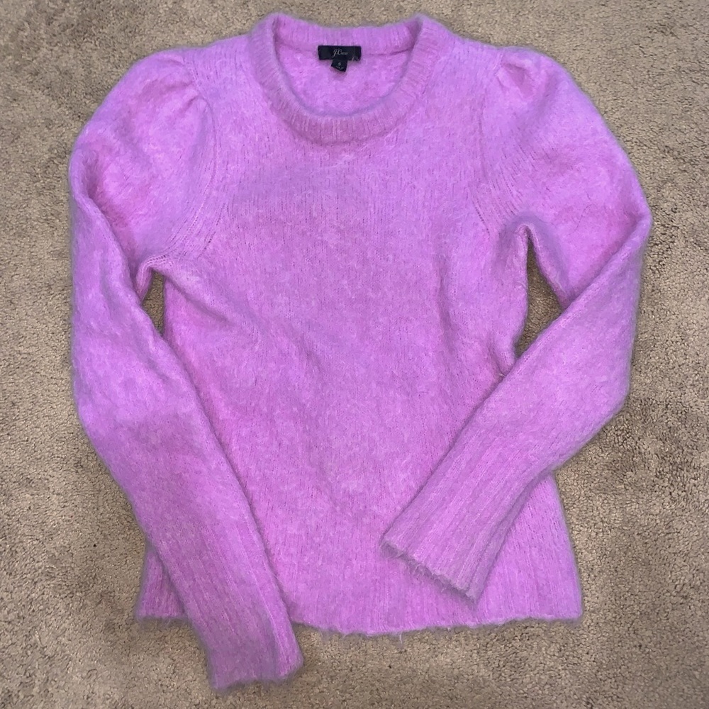 J. Crew pink/purpl alpaca wool puff sleeve sweater